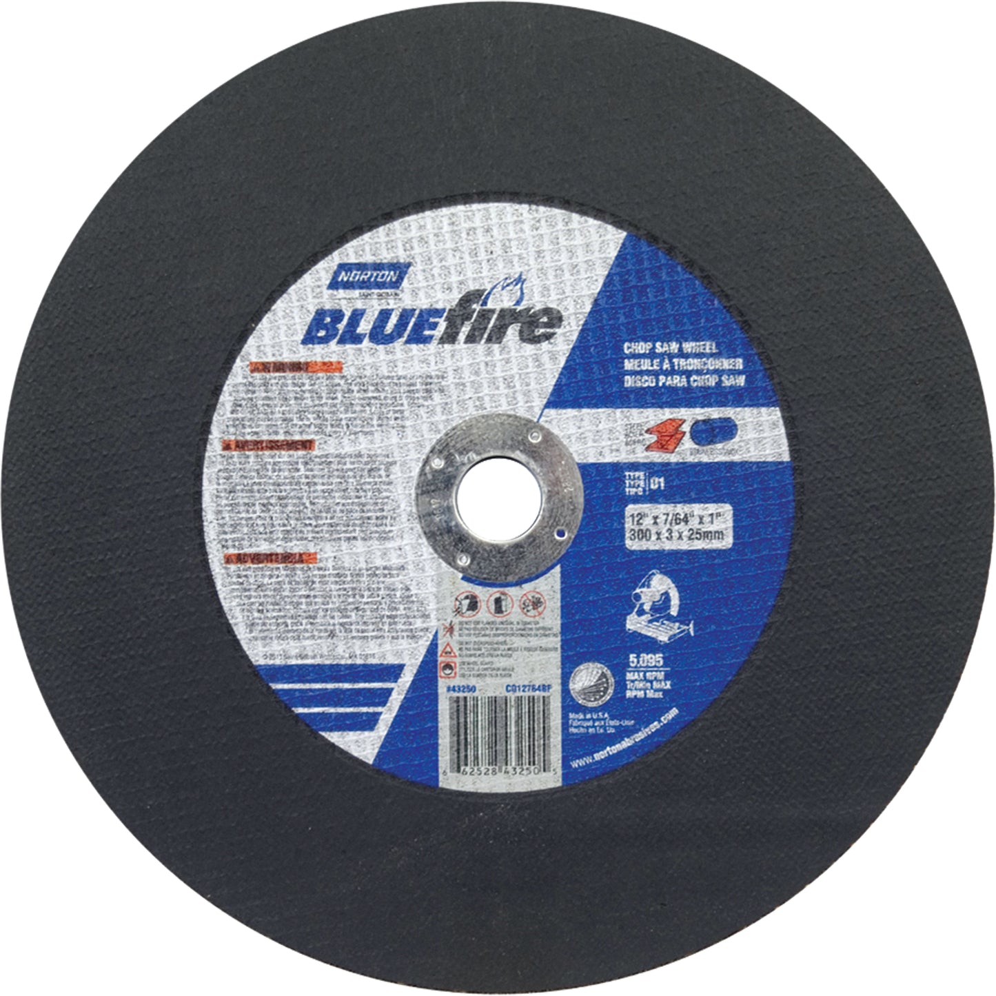 Meules pour scie de découpage Bluefire, 14" x 7/64", Arbre de 1", Type 01/27, Alumine de zirconium, 4365 Tr/min